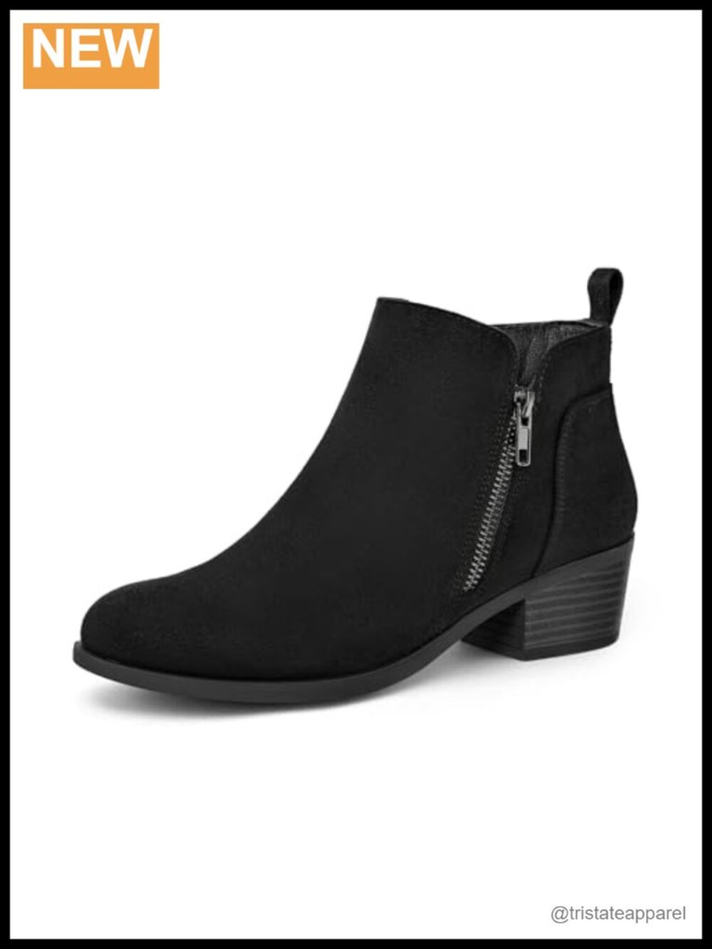 Women's Ankle Booties Round Toe Low Block Heel Side Zipper Suede